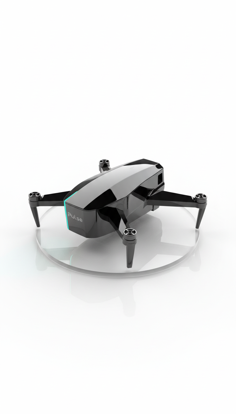 Adda quadcopter drone with a high-gloss grey finish and folded arms, resting on a reflective disc