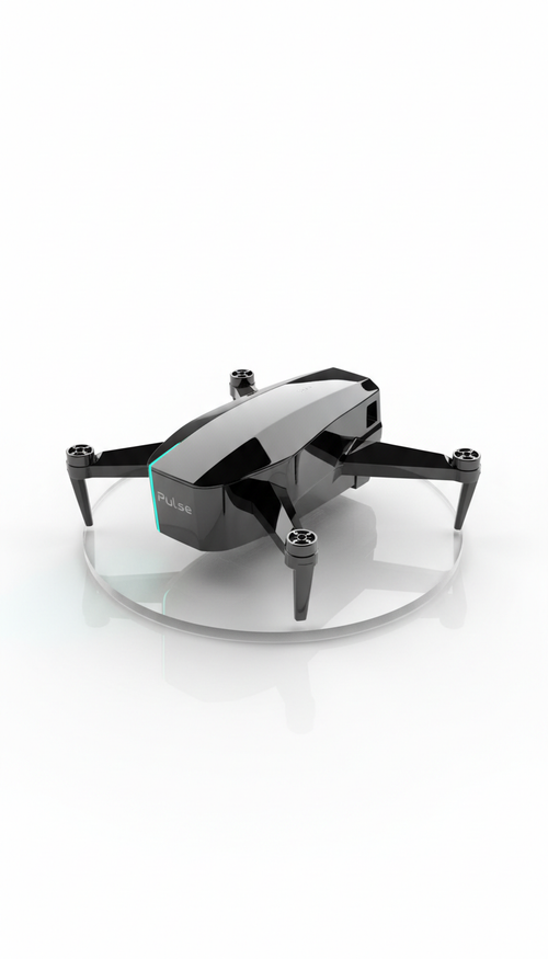 Adda quadcopter drone with a high-gloss grey finish and folded arms, resting on a reflective disc